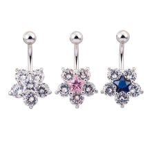 Load image into Gallery viewer, Crystal Rhinestone Star Flower Navel Ring Belly Button Bar Body Piercing Jewelry
