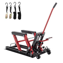 Load image into Gallery viewer, Hydraulic Motorcycle Lift Jack, 1500 LBS Capacity Foot-Operated Motorcycle Lift Table, ATV Scissor Lift Jack with 4.5" - 15" Lifting Range, Portable Motorcycle Lift Table with Wheels
