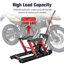 Load image into Gallery viewer, Hydraulic Motorcycle Lift Jack, 1500 LBS Capacity Foot-Operated Motorcycle Lift Table, ATV Scissor Lift Jack with 4.5" - 15" Lifting Range, Portable Motorcycle Lift Table with Wheels
