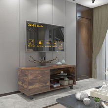 Load image into Gallery viewer, Rustic Brown TV Console with push-to-open Storage Cabinet for TV up to 65in Wood &amp;glass TV Stand for Living Room Bedroom
