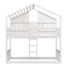 Load image into Gallery viewer, Twin over Twin House Bunk Bed with Roof , Window, Window  Box, Door , with Safety Guardrails and Ladder,White
