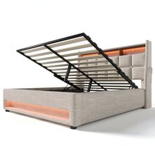 Load image into Gallery viewer, Full size Upholstered Platform bed with a Hydraulic Storage System, LED and USB Charging, Natural (without mattress)
