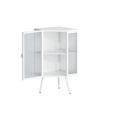 Load image into Gallery viewer, 22.25 " Floor Coner Cabinet with Tempered Glass Door &amp; Storage Shelves for Bathroom, Living Room, Bedroom (White)
