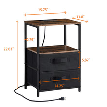 Load image into Gallery viewer, End Table with Charging Station, Nightstand with USB Port, Outlet and Fabric Bag, 2 Drawers &amp; Open Storage Shelf Side Table, Sofa Cabinet for Living Room, Bedroom, Office
