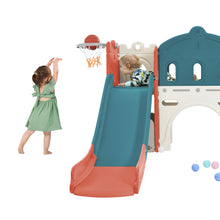 Load image into Gallery viewer, Kids Slide Playset Structure, Freestanding Castle Climber with Slide and Basketball Hoop, Toy Storage Organizer for Toddlers, Kids Climbers Playhouse for Indoor Outdoor Playground Activity
