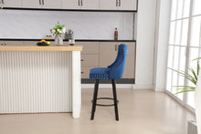 Load image into Gallery viewer, YS Modern  Swivel Bar Stools Velvet Barstools Button Tufted Bar Stools Rivet Trim Bar Stools for Kitchen Island,Bistro, with Metal Pull Ring Sturdy Footrest Large Backrest for Home Bar,Blue
