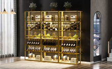 Load image into Gallery viewer, LED Tall Bar Cabinet Wine Rack, Gold Contemporary Standing Honeycomb Wine Rack with Glass Rack
