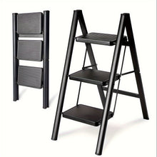 Load image into Gallery viewer, 3 Step Ladder Aluminum Light Folding Step Bench Wide Non slip Pedal 300 lb Capacity Home Office Portable Ladder black
