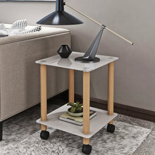 Load image into Gallery viewer, 1-Piece White+Oak Side Table , 2-Tier Space End Table ,Modern Night Stand, Sofa table, Side Table with Storage Shelve
