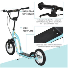 Load image into Gallery viewer, Youth Scooter Front and Rear Caliper Dual Brakes 12-Inch Inflatable Front Wheel Ride On Toy For Age 5+, Blue
