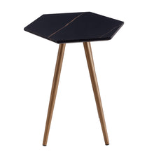 Load image into Gallery viewer, Modern Minimalism Black Faux Marble End&amp;Side Table, Small Accent Coffee Table with Dark Gold Metal Legs, Hexagon Nightstand for Living Room,Bedroom, Apartment Small Space ( MDF Tabletop + Metal Legs )
