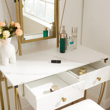 Load image into Gallery viewer, Vanity Mirror Table Set, Makeup Desk Vanity with Stool, Vintage Bedroom Vanity Lots Storage Dressing Table White for Women and Girls
