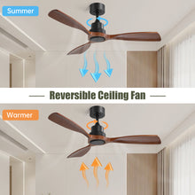 Load image into Gallery viewer, 48 Inch Ceiling Fan Without Light, 3 Solid Wood Blades Outdoor Ceiling Fan 6-speed Reversible DC Motor for Living Room

