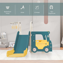 Load image into Gallery viewer, Kids Slide with Bus Play Structure, Freestanding Bus Toy with Slide for Toddlers, Bus Slide Set with Basketball Hoop
