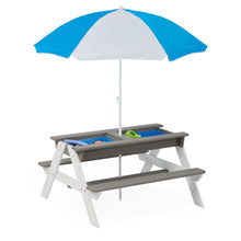 Load image into Gallery viewer, 3-in-1 Kids Outdoor Wooden Picnic Table With Umbrella, Convertible Sand &amp; Wate, Gray ASTM &amp; CPSIA CERTIFICATION
