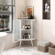 Load image into Gallery viewer, 22.25 " Floor Coner Cabinet with Tempered Glass Door &amp; Storage Shelves for Bathroom, Living Room, Bedroom (White)
