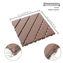 Load image into Gallery viewer, 27-Pack Plastic Interlocking Deck Tiles - 12"x12" Square, Waterproof, All-Weather Use, Easy to Install Patio Decking Tiles for Poolside, Balcony, Backyard - Sturdy, High Load-Bearing Capacity
