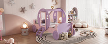 Load image into Gallery viewer, Twin size Princess Carriage Bed with Crown,Wood Platform Car Bed with Stair,Purple+Pink
