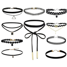 Load image into Gallery viewer, Hot 10Pcs/Set Sexy Punk Velvet Lace Choker Collar Gem Bead Pendant Chain Necklace Women Jewelry
