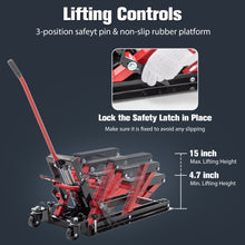 Load image into Gallery viewer, Hydraulic Motorcycle Lift Jack, 1500 LBS Capacity Foot-Operated Motorcycle Lift Table, ATV Scissor Lift Jack with 4.5" - 15" Lifting Range, Portable Motorcycle Lift Table with Wheels
