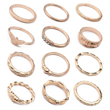 Load image into Gallery viewer, 12Pcs/Set Boho Vintage Gold Finger Ring Crystal Rhinestones Midi Knuckle Rings Women Jewelry

