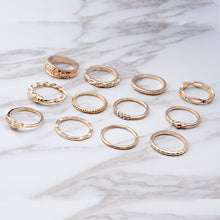 Load image into Gallery viewer, 12Pcs/Set Boho Vintage Gold Finger Ring Crystal Rhinestones Midi Knuckle Rings Women Jewelry
