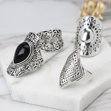 Load image into Gallery viewer, 4Pcs/Set Vintage Silver Gypsy Boho Ethnic Ring Hollow Carved Gem Diamond Midi Knuckle Rings Women Jewelry
