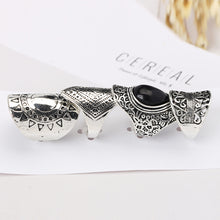 Load image into Gallery viewer, 4Pcs/Set Vintage Silver Gypsy Boho Ethnic Ring Hollow Carved Gem Diamond Midi Knuckle Rings Women Jewelry
