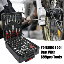 Load image into Gallery viewer, Black Hand Tool Box with 4 Layers of Toolset and Wheels
