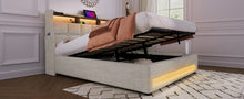 Load image into Gallery viewer, Full size Upholstered Platform bed with a Hydraulic Storage System, LED and USB Charging, Natural (without mattress)
