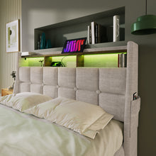 Load image into Gallery viewer, Full size Upholstered Platform bed with a Hydraulic Storage System, LED and USB Charging, Natural (without mattress)

