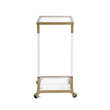 Load image into Gallery viewer, Golden Side Table, Acrylic Sofa Table, Glass Top C Shape Square Table with Metal Base for Living Room, Bedroom, Balcony Home and Office
