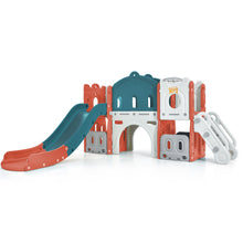 Load image into Gallery viewer, Kids Slide Playset Structure, Freestanding Castle Climber with Slide and Basketball Hoop, Toy Storage Organizer for Toddlers, Kids Climbers Playhouse for Indoor Outdoor Playground Activity

