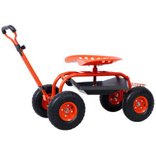 Load image into Gallery viewer, Garden Cart Rolling Scooter, Adjustable Height Heavy Duty Scooter, Rolling Garden Cart with 4 Wheels and Extendable Handle, Garden Stool Cart with 360-Degree Seat and Tool Tray (Red)
