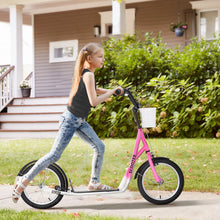 Load image into Gallery viewer, Youth Scooter, Kick Scooter with Adjustable Handlebars, Double Brakes, 16" Inflatable Rubber Tires, Basket, Cupholder, Pink
