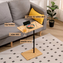 Load image into Gallery viewer, Bamboo Couch Tray Table Height Adjustable C-Shaped End Table with Slots 2 Tier Sofa Side Table for Living Room &amp; Bedroom (Rectangle + Rectangle)
