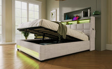 Load image into Gallery viewer, Full size Upholstered Platform bed with a Hydraulic Storage System, LED and USB Charging, Natural (without mattress)
