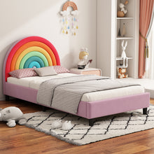 Load image into Gallery viewer, Rainbow Design Upholstered Twin Platform Bed Cute Style Princess Bed for Boys &amp; Girls, Teens, Colorful &amp; Pink
