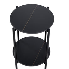 Load image into Gallery viewer, 2-layer End Table with Whole  Marble Tabletop, Round Coffee Table with Black Metal Frame for Bedroom Living Room Office (black,1 piece)
