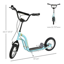 Load image into Gallery viewer, Youth Scooter Front and Rear Caliper Dual Brakes 12-Inch Inflatable Front Wheel Ride On Toy For Age 5+, Blue
