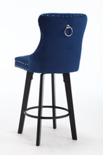 Load image into Gallery viewer, YS Modern  Swivel Bar Stools Velvet Barstools Button Tufted Bar Stools Rivet Trim Bar Stools for Kitchen Island,Bistro, with Metal Pull Ring Sturdy Footrest Large Backrest for Home Bar,Blue
