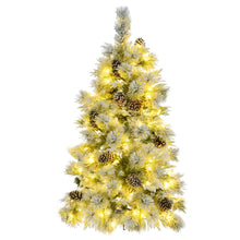 Load image into Gallery viewer, 4FT Pre-Lit Spruce Snow Flocked Christmas Tree with Pine Cones, Artificial Xmas Tree with 170 Branch Tips,Mixed PE &amp; PVC Branches, 120 Multi-Color LED Lights, 11 Flashing Modes, Holiday  Décor
