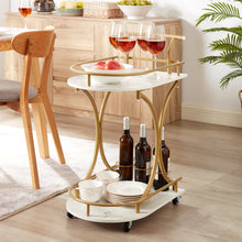 Load image into Gallery viewer, 2-Tier Bar Cart, Mobile Bar Serving Cart, Industrial Style Wine Cart for Kitchen, Beverage Cart with Wine Rack and Glass Holder, Rolling Drink Trolley for Living Room
