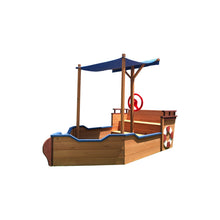 Load image into Gallery viewer, Outsunny Pirate Ship Sandbox with Cover and Rudder, Wooden Sandbox with Storage Bench and Seat, Outdoor Toy for Kids Ages 3-8 Years Old
