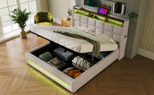 Load image into Gallery viewer, Full size Upholstered Platform bed with a Hydraulic Storage System, LED and USB Charging, Natural (without mattress)
