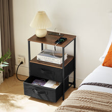 Load image into Gallery viewer, End Table with Charging Station, Nightstand with USB Port, Outlet and Fabric Bag, 2 Drawers &amp; Open Storage Shelf Side Table, Sofa Cabinet for Living Room, Bedroom, Office
