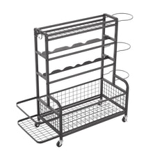 Load image into Gallery viewer, 4-Tier Metal Storage Organizer with Rolling Wheels for Basketball Sports Equipment Organizer for Yoga Mat Larger Ball Storage Rack with Baskets and Hooks, Indoor or Outdoor for Tennis Racket,Football
