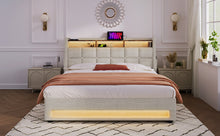 Load image into Gallery viewer, Full size Upholstered Platform bed with a Hydraulic Storage System, LED and USB Charging, Natural (without mattress)
