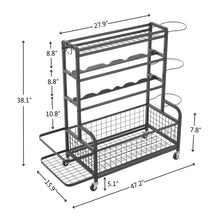 Load image into Gallery viewer, 4-Tier Metal Storage Organizer with Rolling Wheels for Basketball Sports Equipment Organizer for Yoga Mat Larger Ball Storage Rack with Baskets and Hooks, Indoor or Outdoor for Tennis Racket,Football
