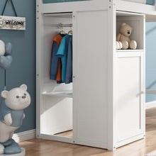 Load image into Gallery viewer, Twin Loft Bed with Wardrobe, Storage Shelves and Ladder, White
